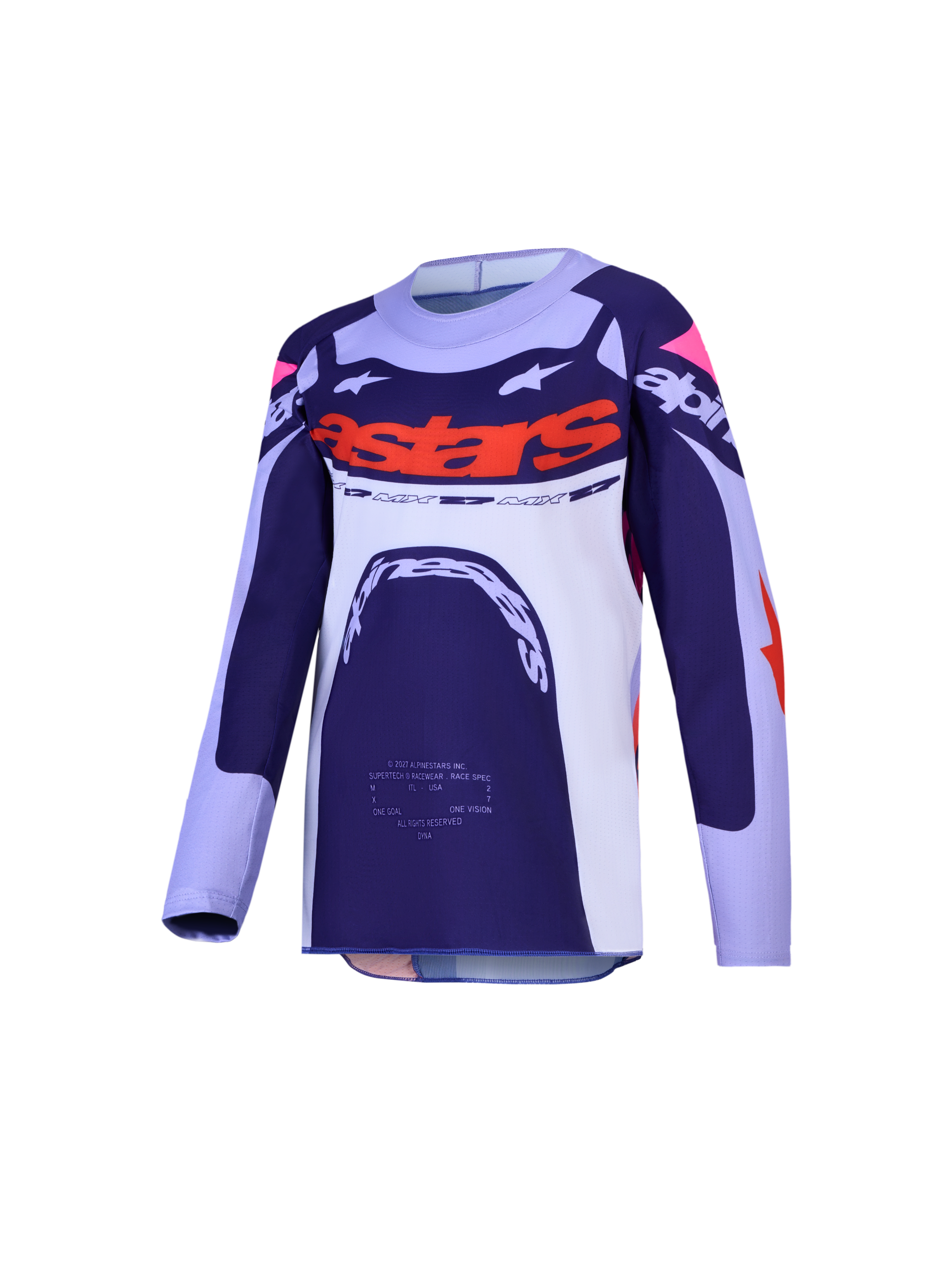 Alpinestars Jersey Supertech Dyna Juvenil, jersey de carreras de motocross, azul marino y blanco con detalles naranja, equipamiento off-road juvenil