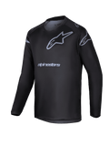 Alpinestars 2025 Youth Racer Graphite Jersey, camiseta de motocross de manga larga para jóvenes, negra y gris con logo de estrella y nombre de la marca en gris, equipamiento ligero de alto rendimiento para conducción off-road juvenil