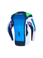 Alpinestars Supertech Maven, jersey de motocross juvenil, azul y blanco, vista trasera con malla ventilada y ajuste atlético