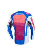 Jersey Supertech Maven juvenil de Alpinestars, jersey de motocross azul y coral, vista posterior, malla ligera transpirable