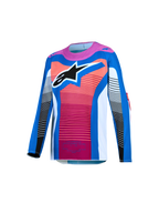 Alpinestars 2027 Youth Supertech Maven Jersey, Youth Motocross Racing Jersey, Blue and Hot Coral, lightweight stretch mesh with athletic fit and large Astars logo.