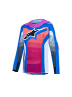 Alpinestars Jersey Supertech Maven Juvenil, jersey de motocross para jóvenes, azul y naranja coral, tejido de malla ventilada con logo de estrella negro, equipo técnico de carreras