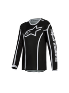 2027 Alpinestars Youth Fluid Apex V2 Jersey, black and silver motocross jersey with moisture-wicking polyfabric.