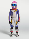 Alpinestars Fluid Drag Juvenil 2027, jersey y conjunto de motocross morado y blanco con detalles dorados