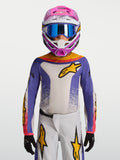 Alpinestars Jersey Fluid Drag Juvenil 2027, azul y blanco con toques dorados, jersey de motocross para conducción off-road.