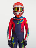 Alpinestars Jersey Fluid Drag Juvenil 2027, jersey de motocross azul marino y rojo con detalles amarillos para jóvenes.