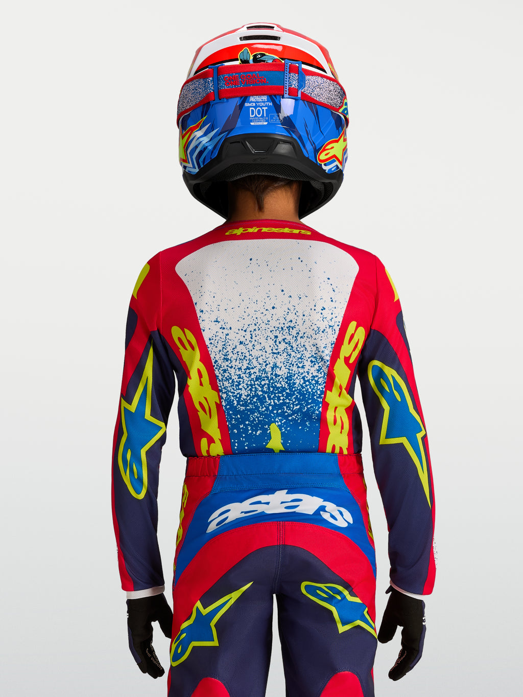 Alpinestars jersey Fluid Drag juvenil, azul y rojo, prenda técnica de motocross con ajuste ergonómico