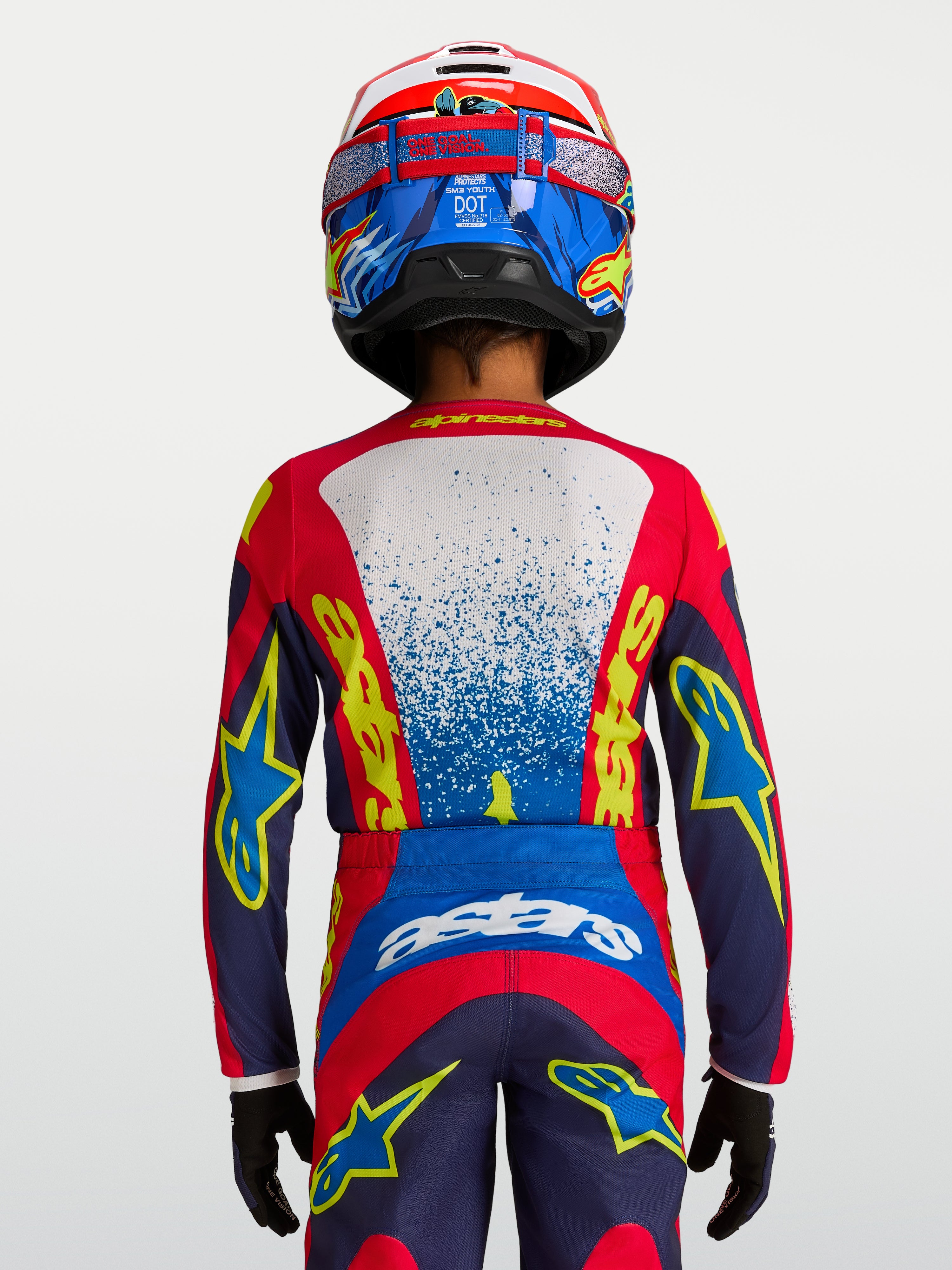 Alpinestars jersey Fluid Drag juvenil, azul y rojo, prenda técnica de motocross con ajuste ergonómico
