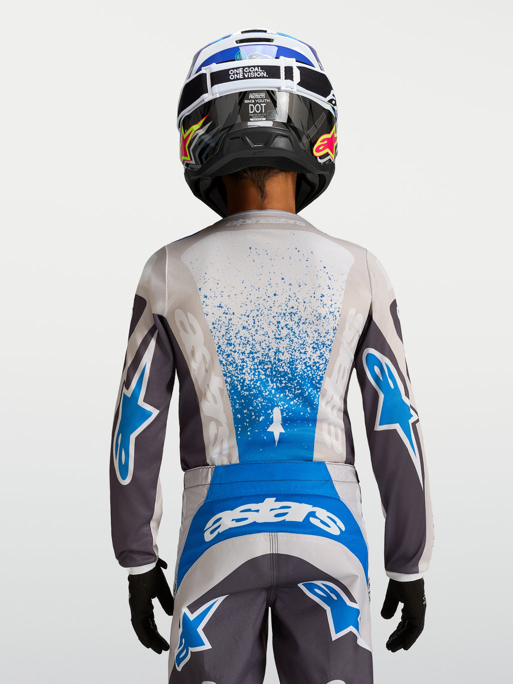 Alpinestars Jersey Juvenil Fluid Drag, jersey de motocross para niños, gris y azul, polifabricado transpirable