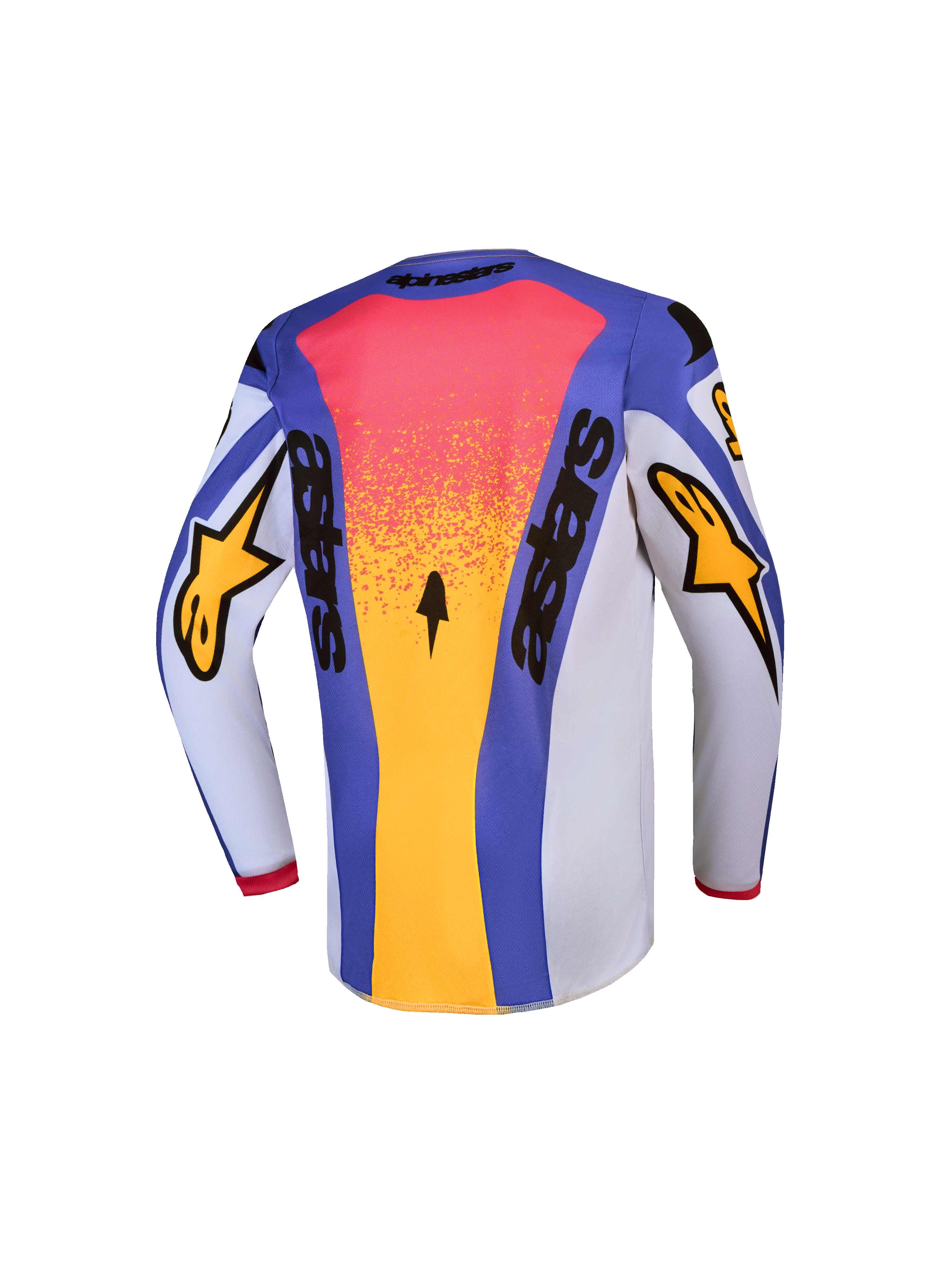 Alpinestars Jersey Fluid Drag Juvenil, jersey de motocross, vista trasera, azul y dorado, construcción de politejido transpirable que absorbe la humedad