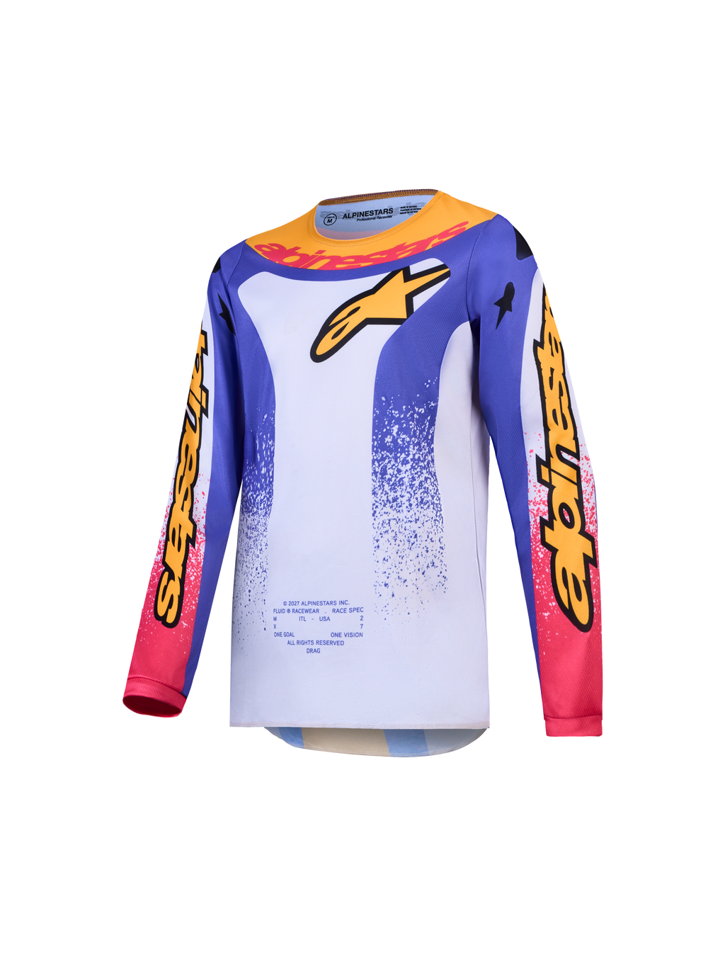 Jersey Fluid Drag juvenil Alpinestars, de motocross, azul, blanco y dorado, en politejido que absorbe la humedad