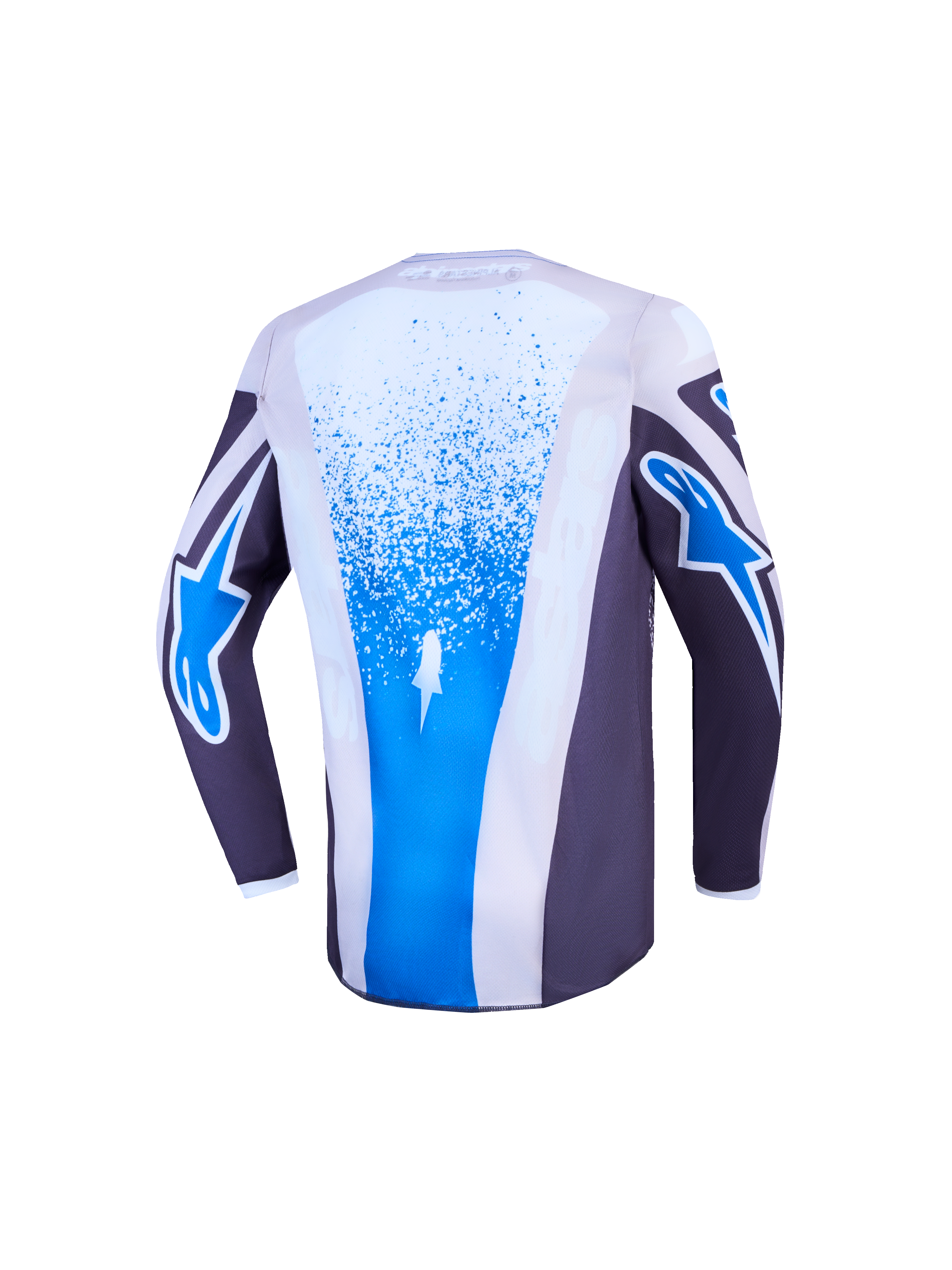 Alpinestars Jersey Juvenil Fluid Drag, jersey de motocross para jóvenes, gris y azul, ligero y transpirable, con corte ergonómico y cobertura trasera extendida para off-road