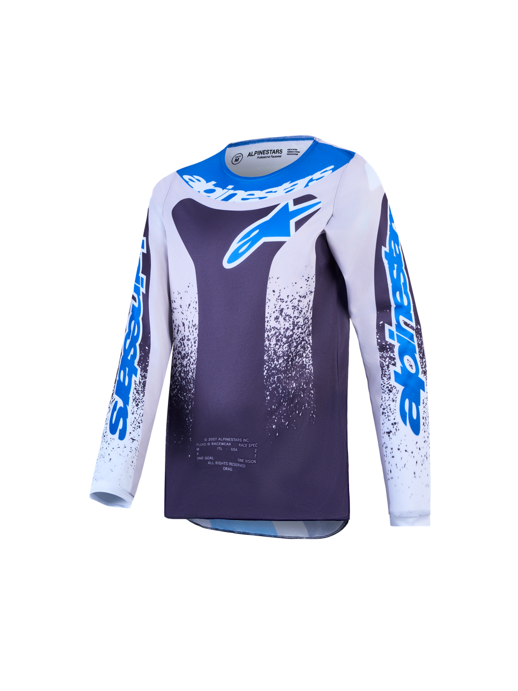 Jersey Juvenil Fluid Drag de Alpinestars, jersey de motocross juvenil, gris y azul, fabricado en politejido transpirable y ligero para off-road