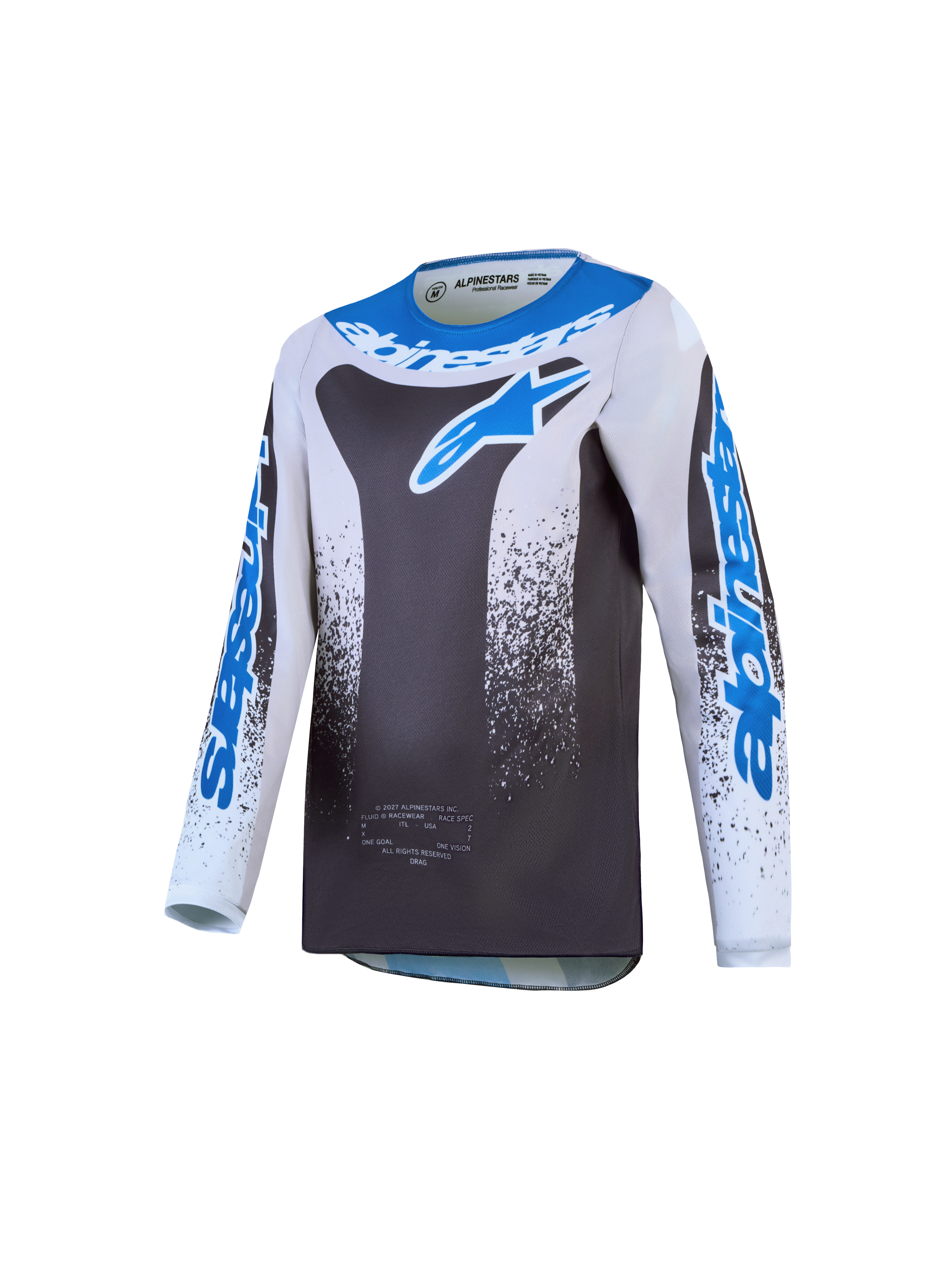 Alpinestars jersey juvenil Fluid Drag 2027, para motocross y off-road, gris y azul, polifabricado ligero y transpirable