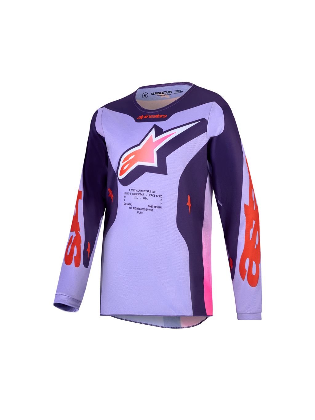 Alpinestars Fluid Hunt Juvenil, jersey de motocross morado claro y oscuro, tejido transpirable y ergonómico