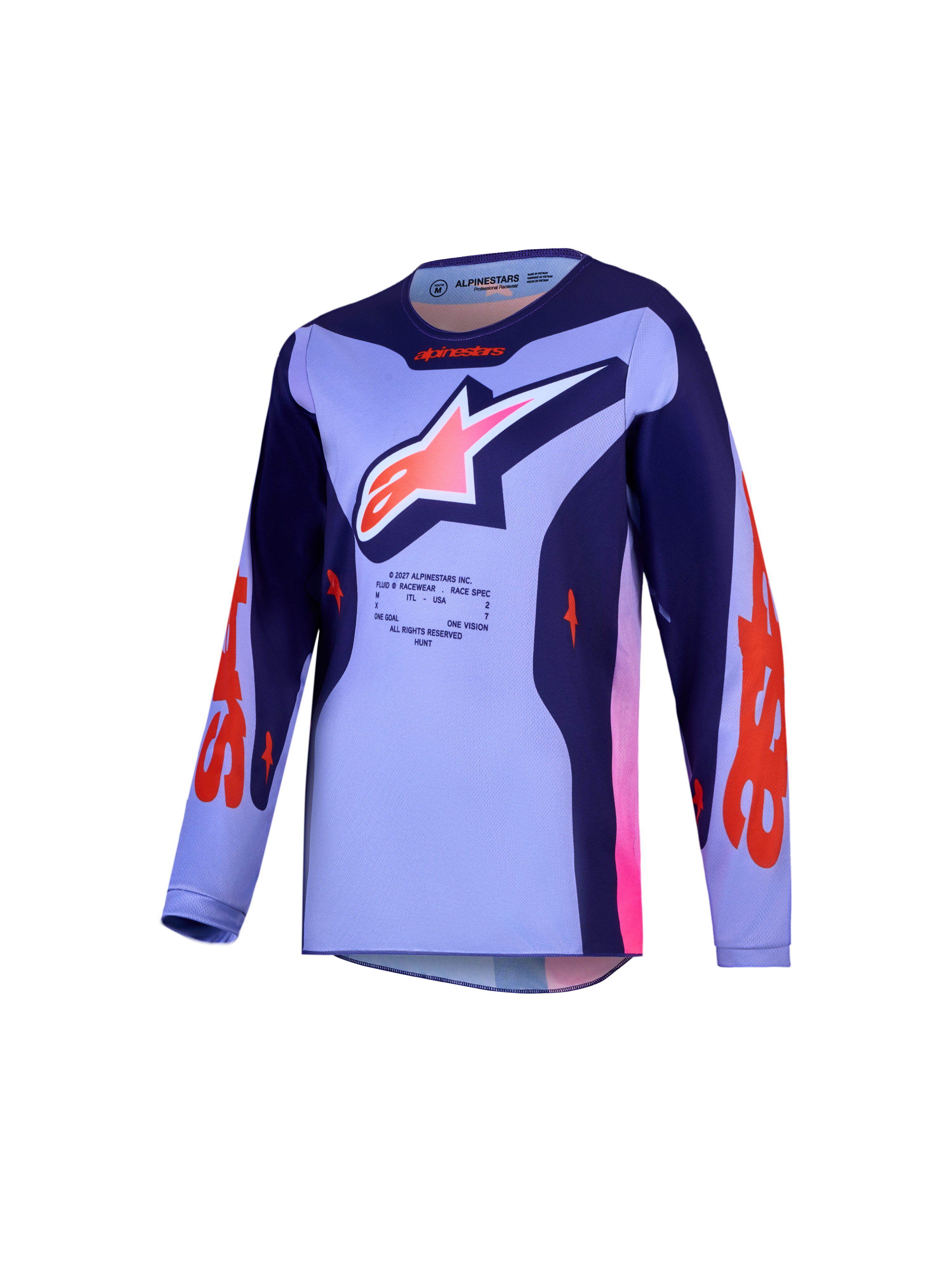 Alpinestars jersey Fluid Hunt juvenil, camiseta de motocross en morado y rosa, tejido técnico y transpirable