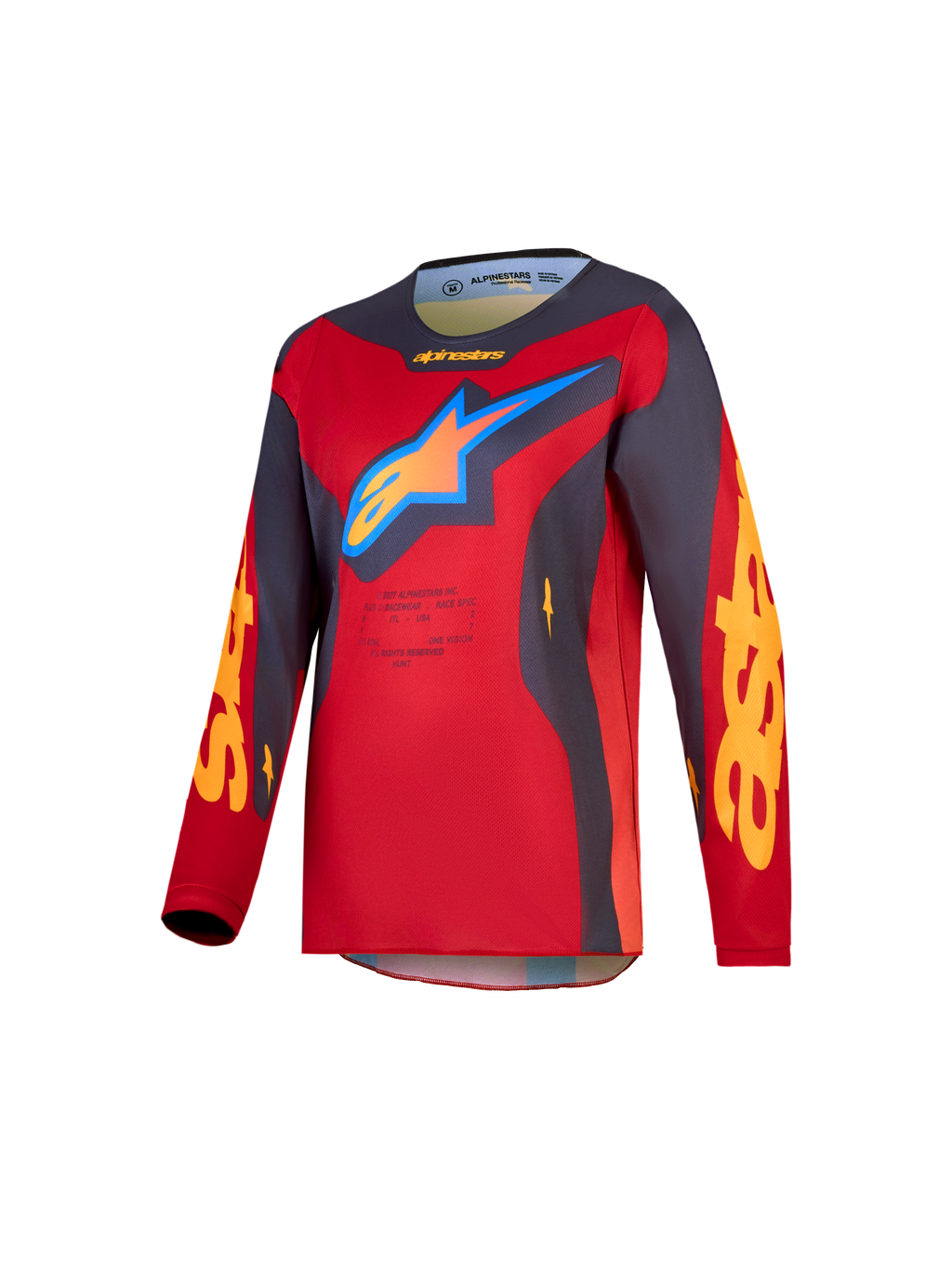 Alpinestars jersey Fluid Hunt juvenil 2027, jersey de motocross, rojo y gris, polifabricado transpirable que evacua la humedad, diseño ergonómico para pilotaje off-road