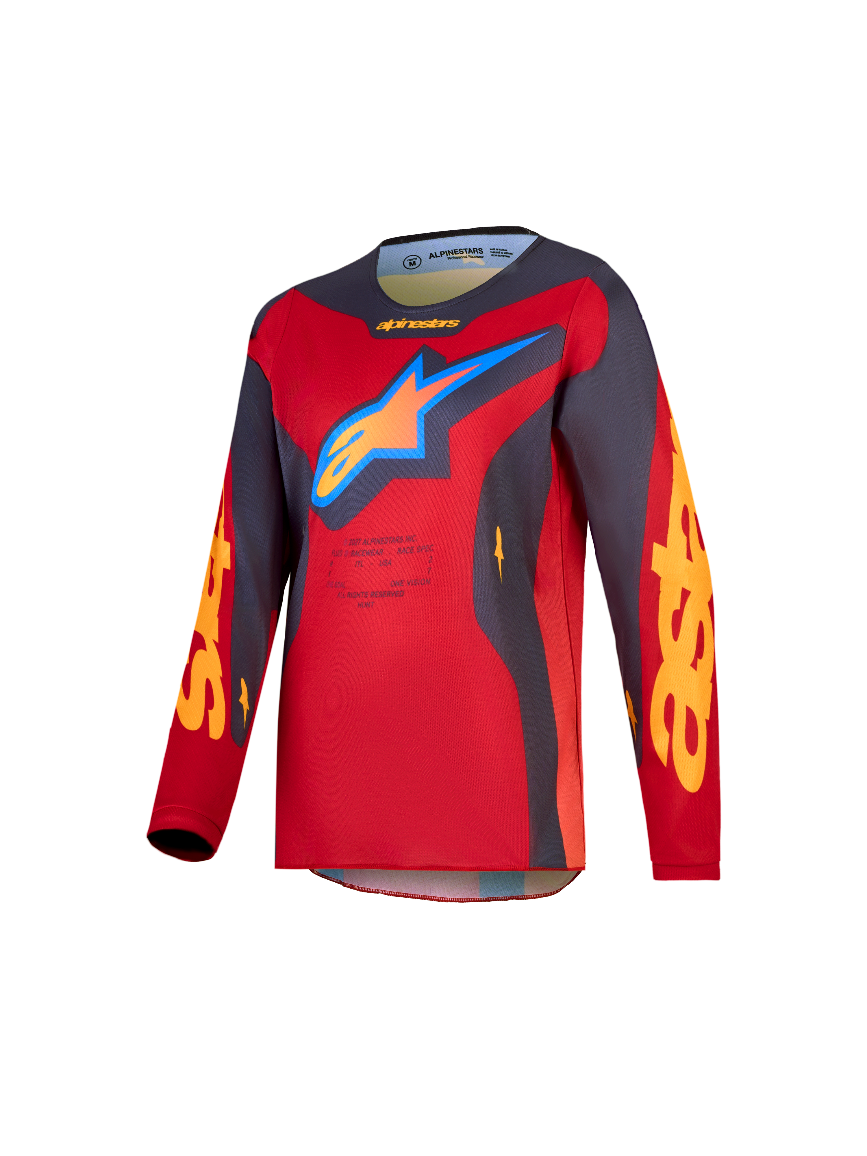 Alpinestars jersey Fluid Hunt juvenil 2027, jersey de motocross, rojo y gris, polifabricado transpirable que evacua la humedad, diseño ergonómico para pilotaje off-road