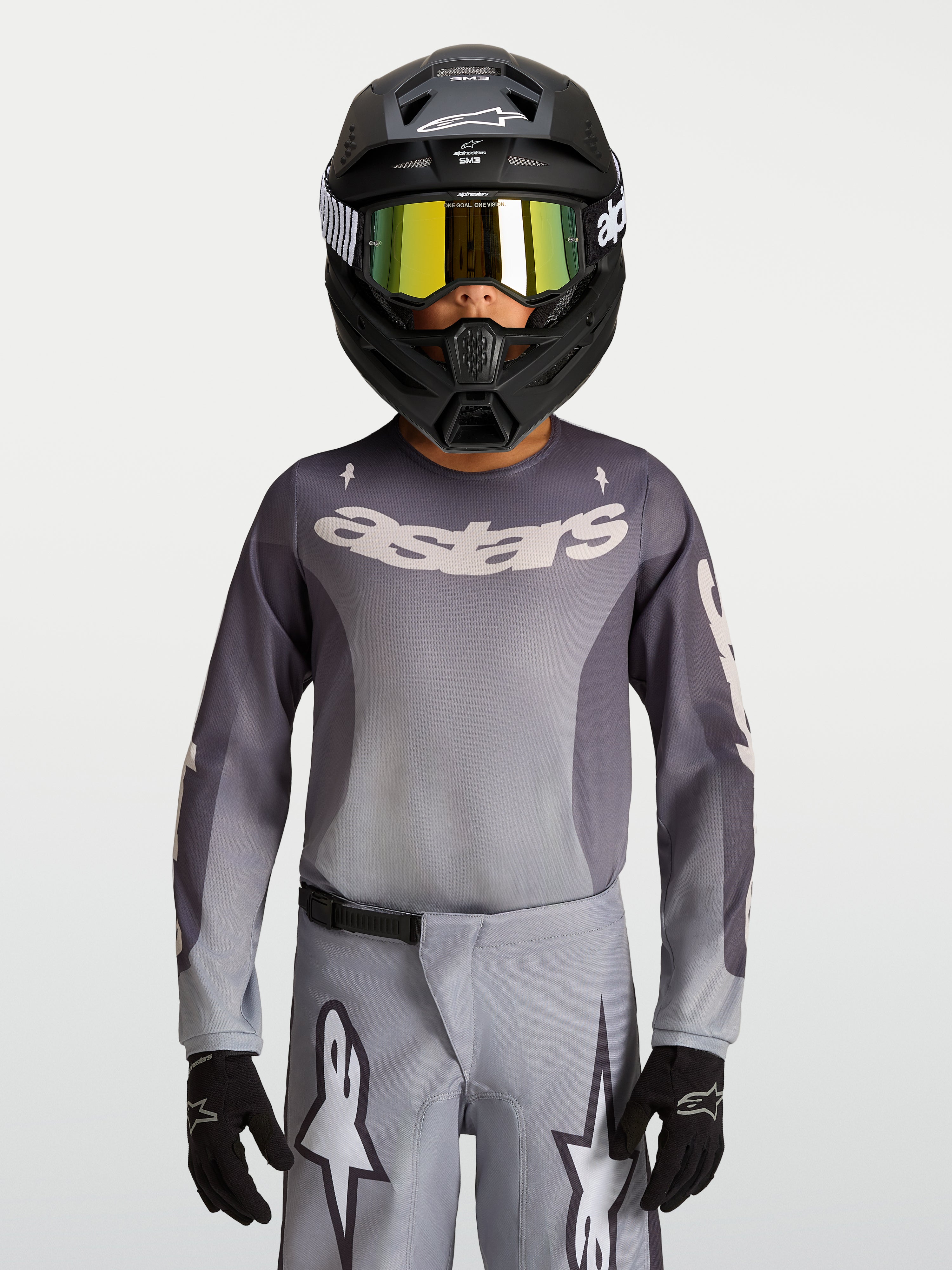 Alpinestars Jersey Fluid Amber Juvenil, jersey de motocross transpirable gris y arena para conducción off-road