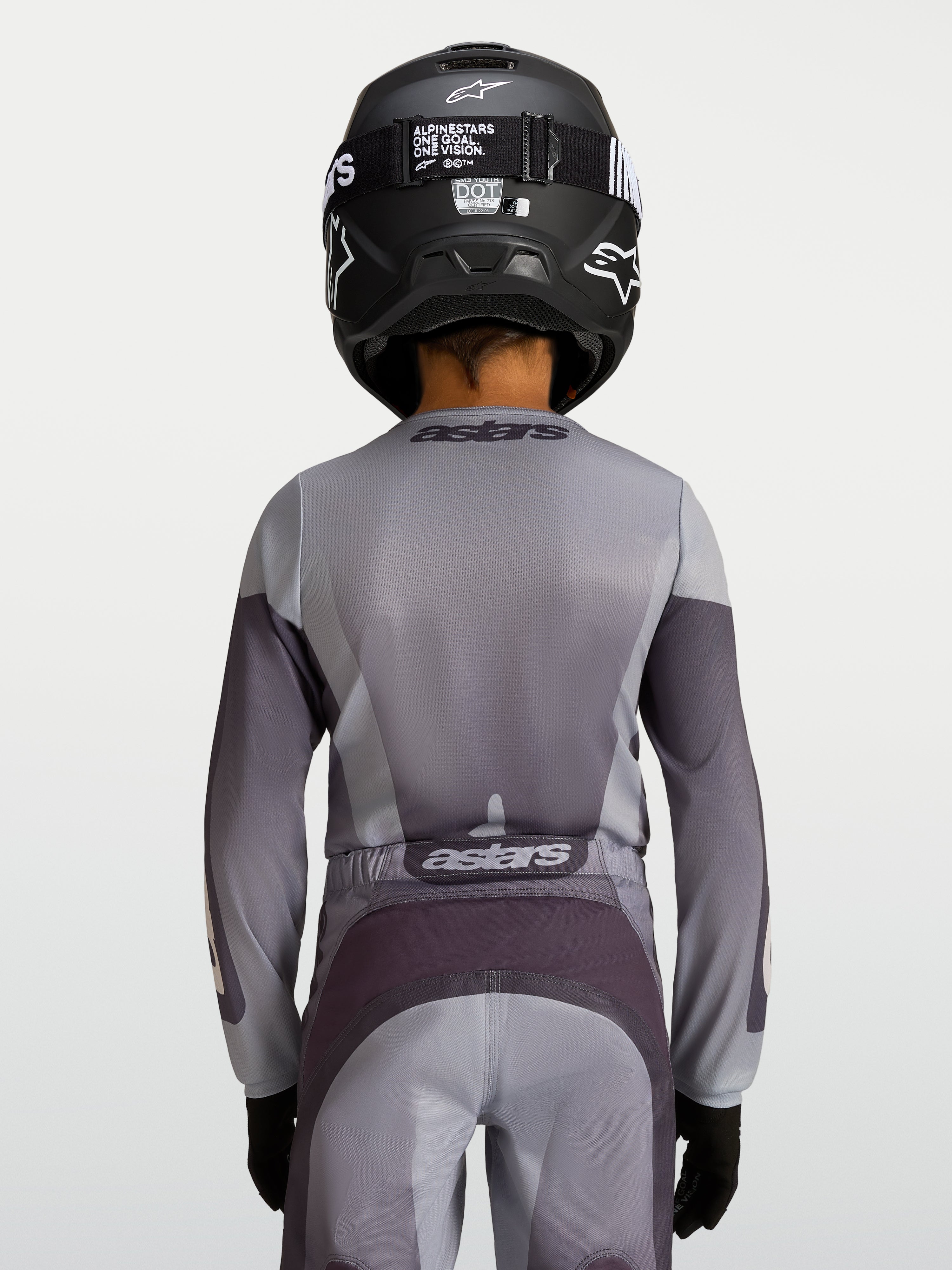 Alpinestars Fluid Amber Juvenil, jersey de motocross en gris y arena, textil transpirable para rendimiento off-road