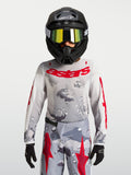 Jersey Alpinestars Fluid Lone juvenil 2027, gris camuflaje y rojo fuego, equipo de motocross con tejido de alto rendimiento