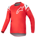Alpinestars Youth 2023 Racer Narin Jersey, camiseta de motocross, rojo marte y blanco, con un gran logotipo de estrella blanca en el pecho y detalles en los hombros, tejido técnico ligero de manga larga para competición off-road