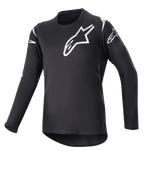 Alpinestars Youth 2023 Racer Graphite Jersey, jersey de motocross, negro y negro reflectante, logotipos de estrellas blancas en el pecho y los hombros, manga larga, tejido ligero que absorbe la humedad con dobladillo trasero más largo, diseño deportivo para conducción off-road