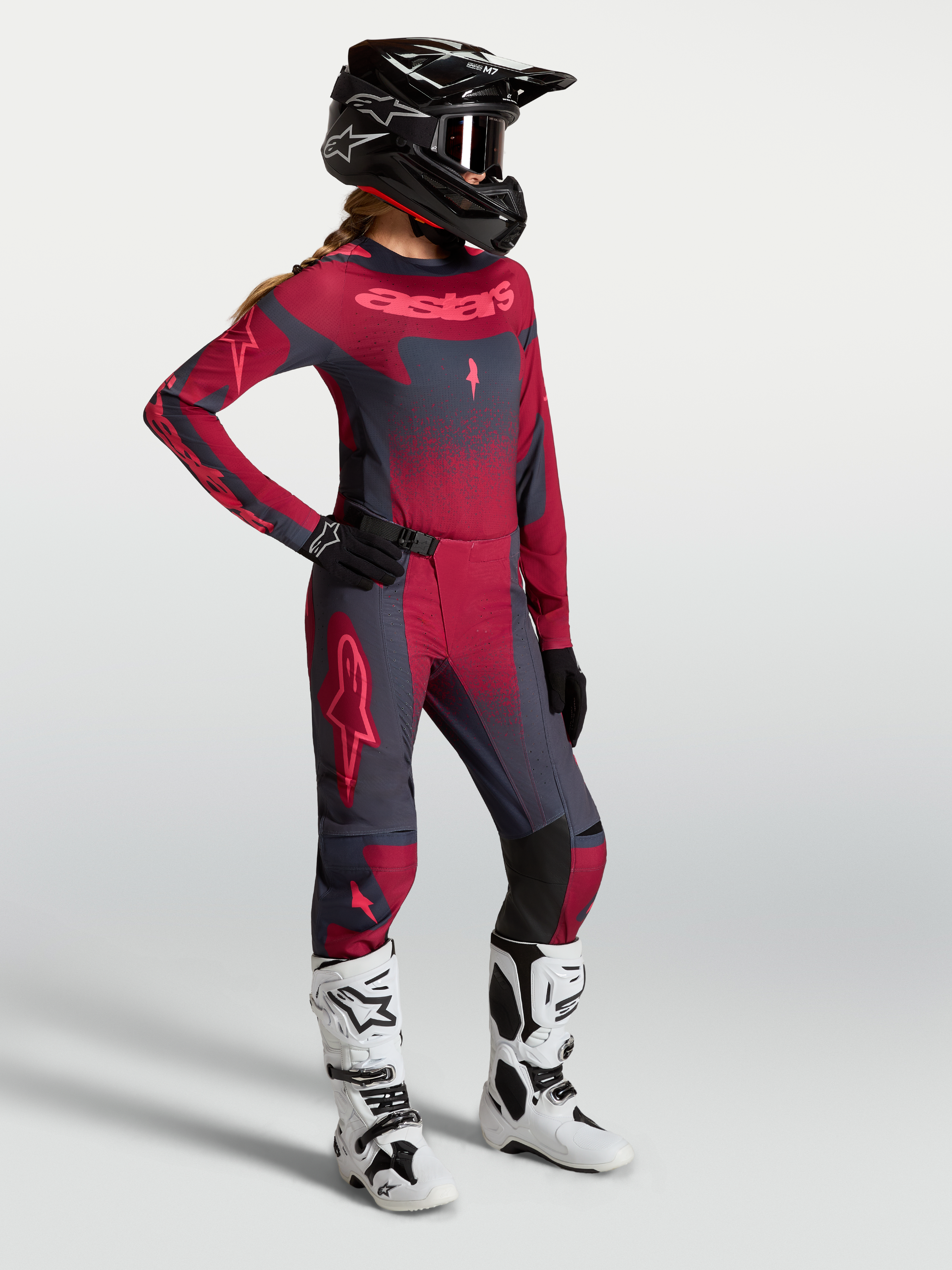 Alpinestars Stella Techstar Swan Gear Set y Pantalones Stella Techstar Swan, conjunto de motocross para mujer, carmesí y gris oscuro, equipo completo para off-road.