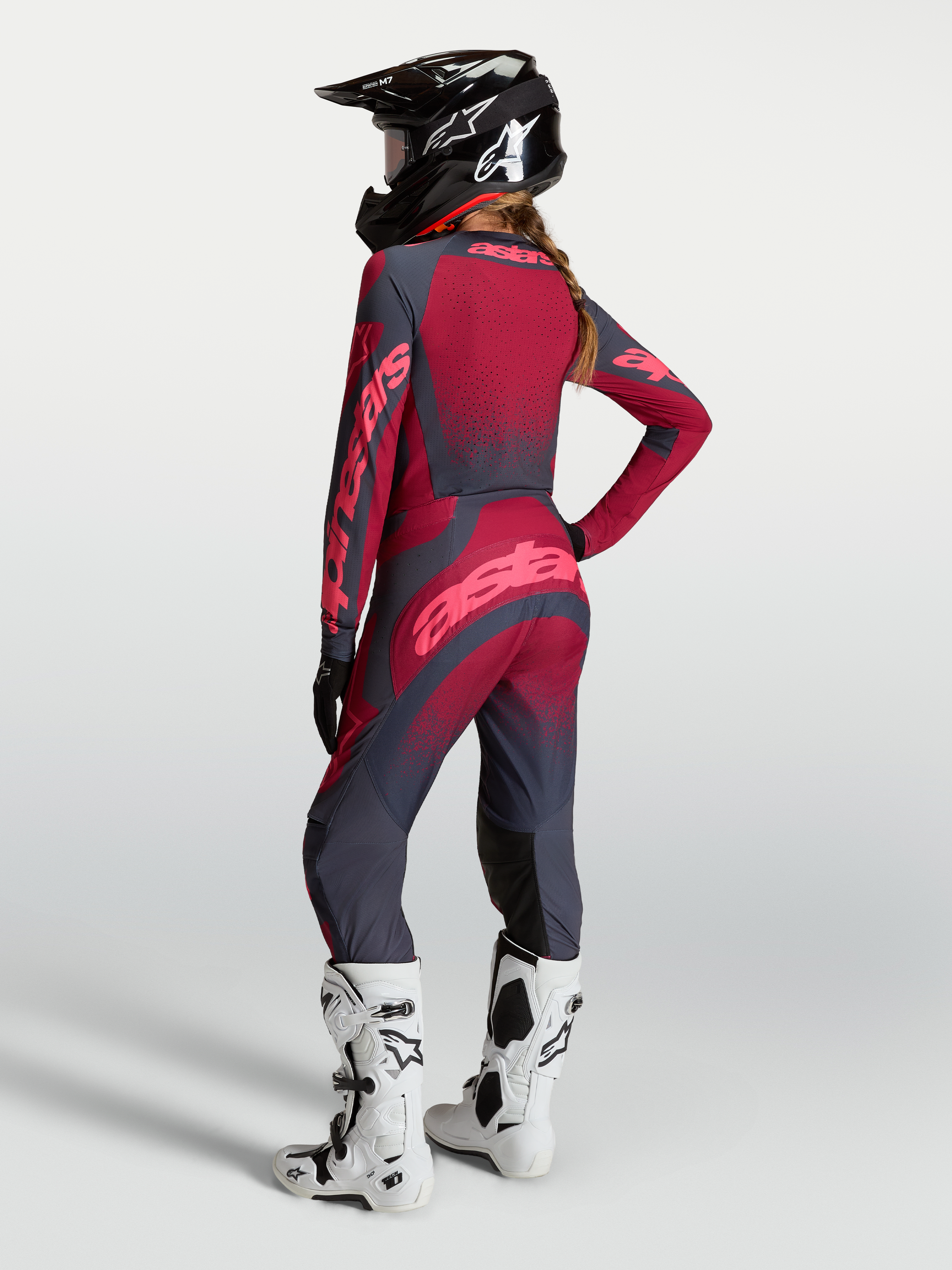 Pantalones Alpinestars Stella Techstar Swan, equipo de motocross para mujer, carmesí y gris oscuro, construcción elástica