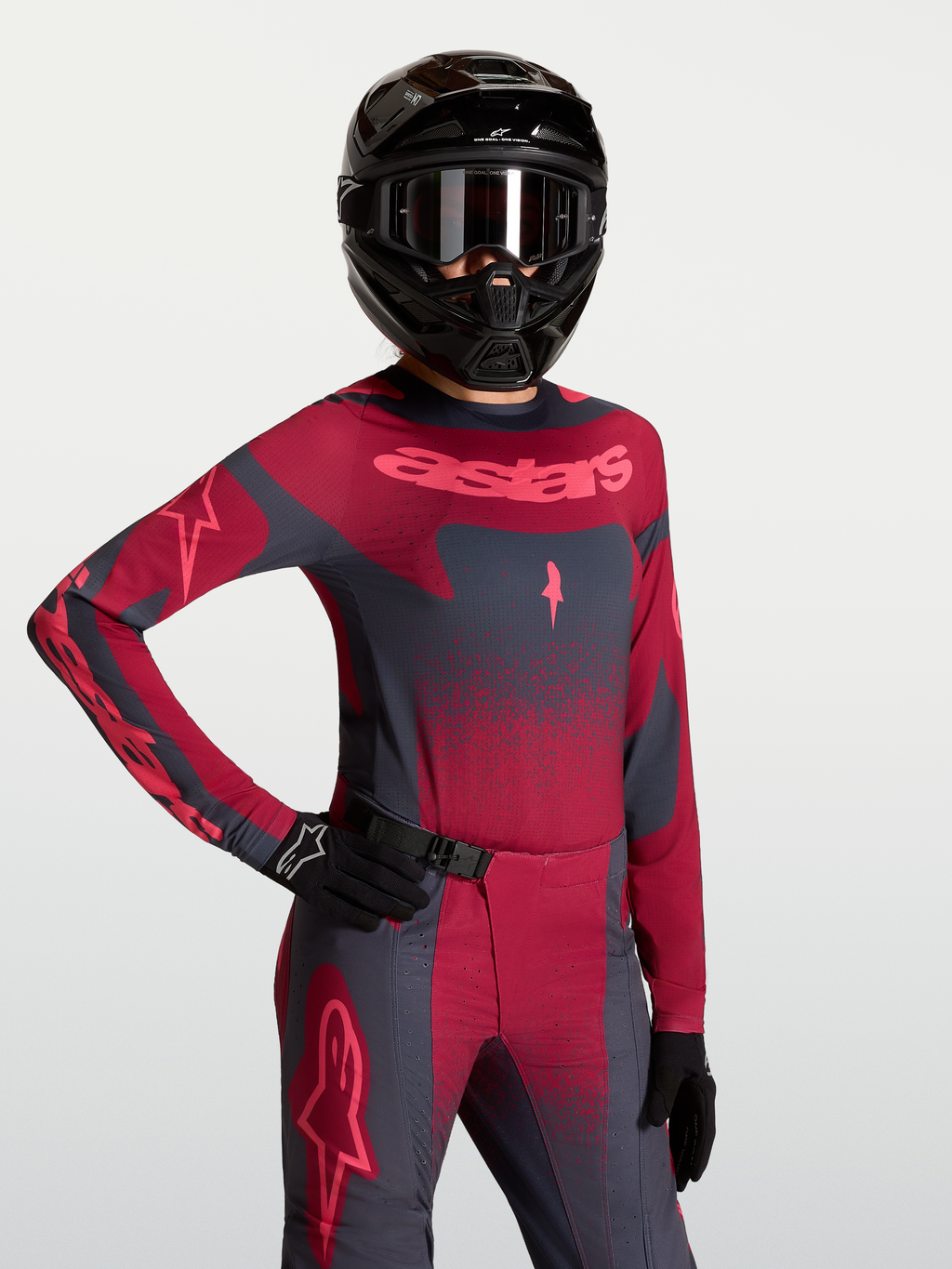 Alpinestars Stella Techstar Swan Jersey, jersey de motocross para mujer, rojo y gris oscuro, con ventilación por corte láser.