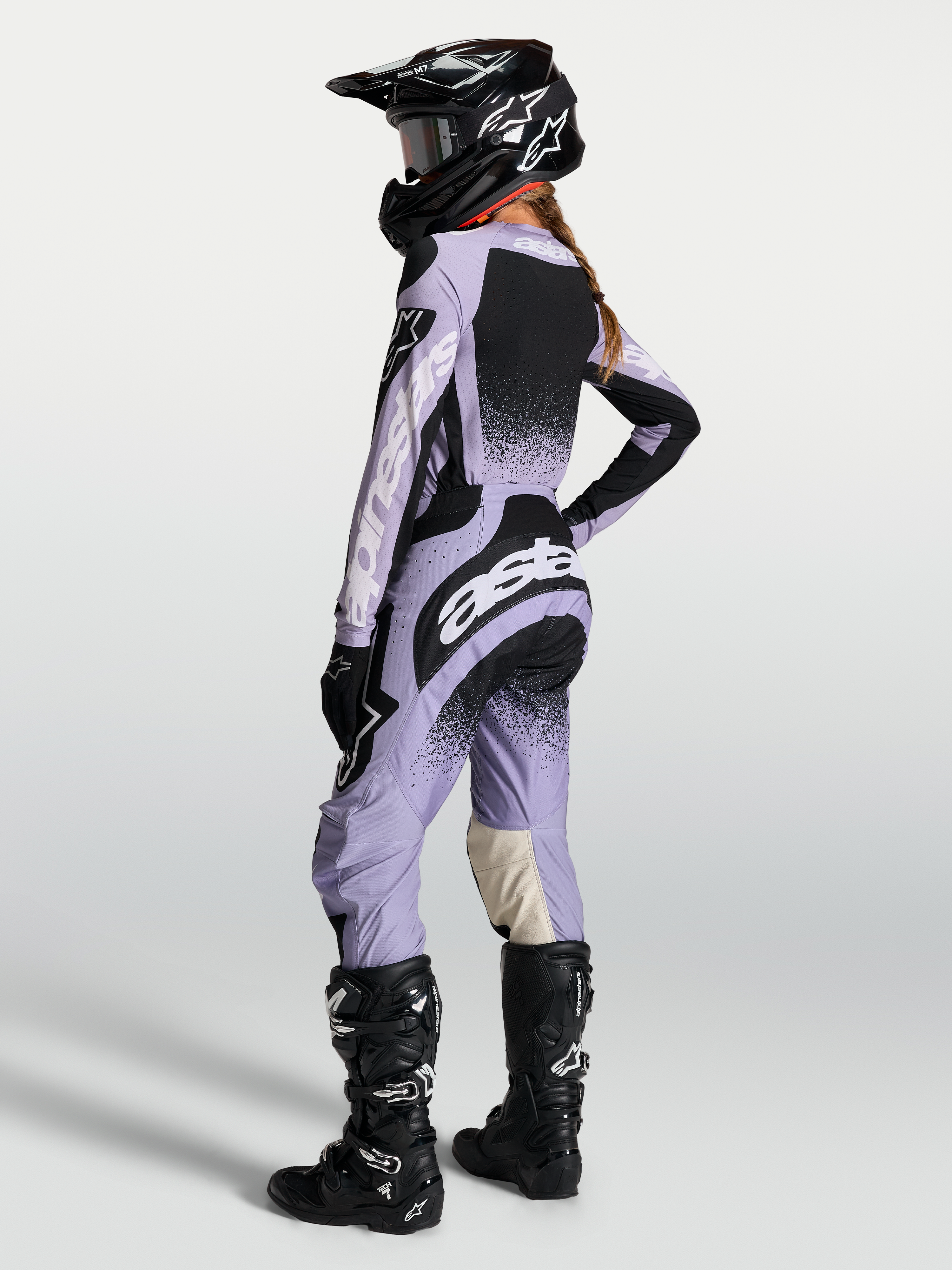 Alpinestars Stella Techstar Swan, pantalones de motocross para mujer, violeta claro y negro, diseño ergonómico de carreras