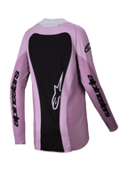 Alpinestars Stella Techstar Melt Jersey 2025 para mujer, jersey de motocross, Blush Black, vista trasera con un gran panel posterior negro y logotipo Astars en blanco, marca negra en las mangas y construcción de politejido ligero para carreras todoterreno
