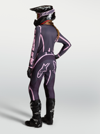 Alpinestars Stella Fluid Apex V2, pantalones de motocross para mujer en gris y rosa, conjunto completo visto desde atrás