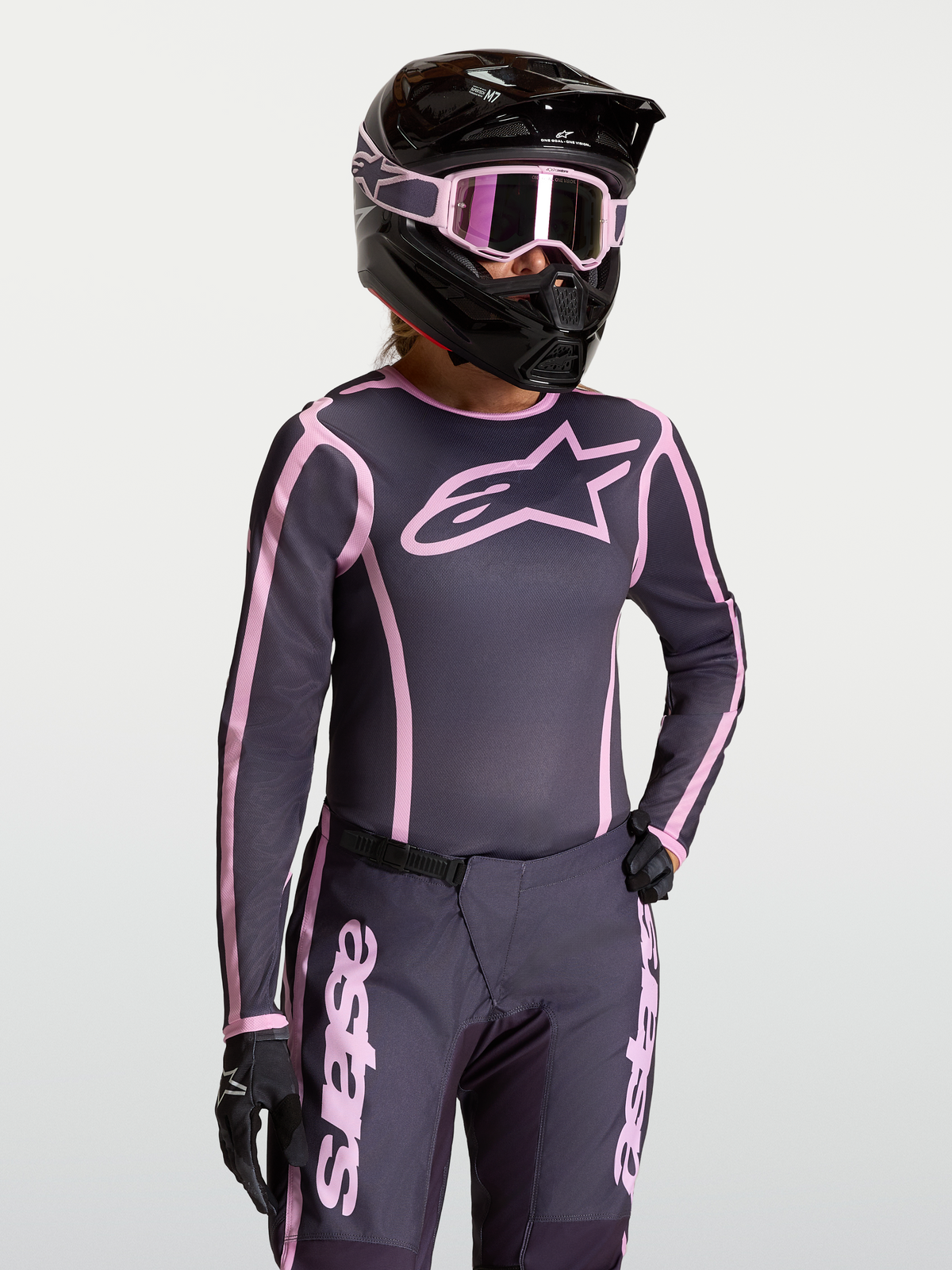Alpinestars Stella Fluid Apex V2, jersey de motocross para mujer, gris y rosa, diseño ergonómico y ligero