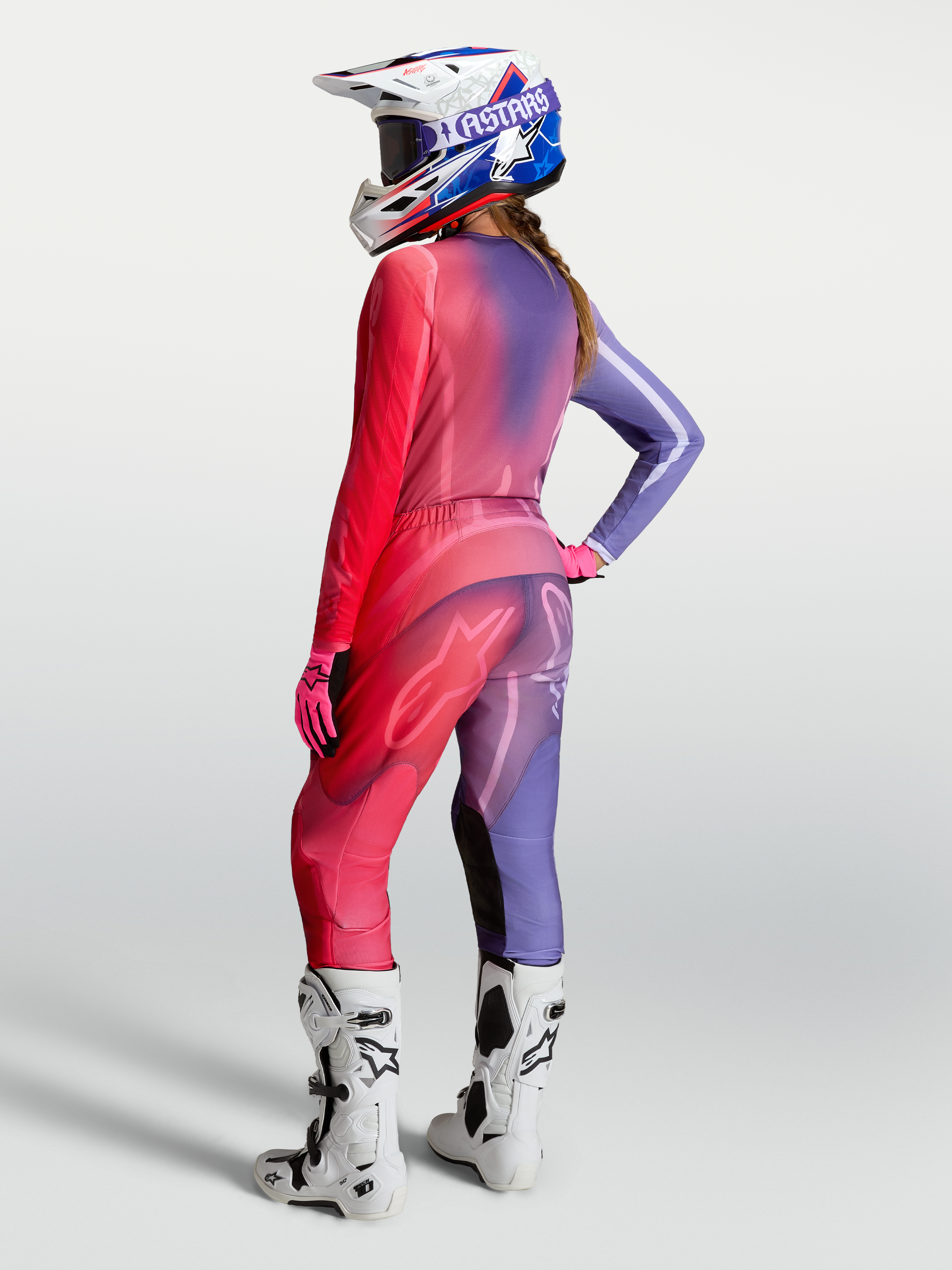 Alpinestars Stella Fluid Kepler, conjunto de motocross para mujer en morado y rojo, pantalones y jersey técnicos para conducción off-road