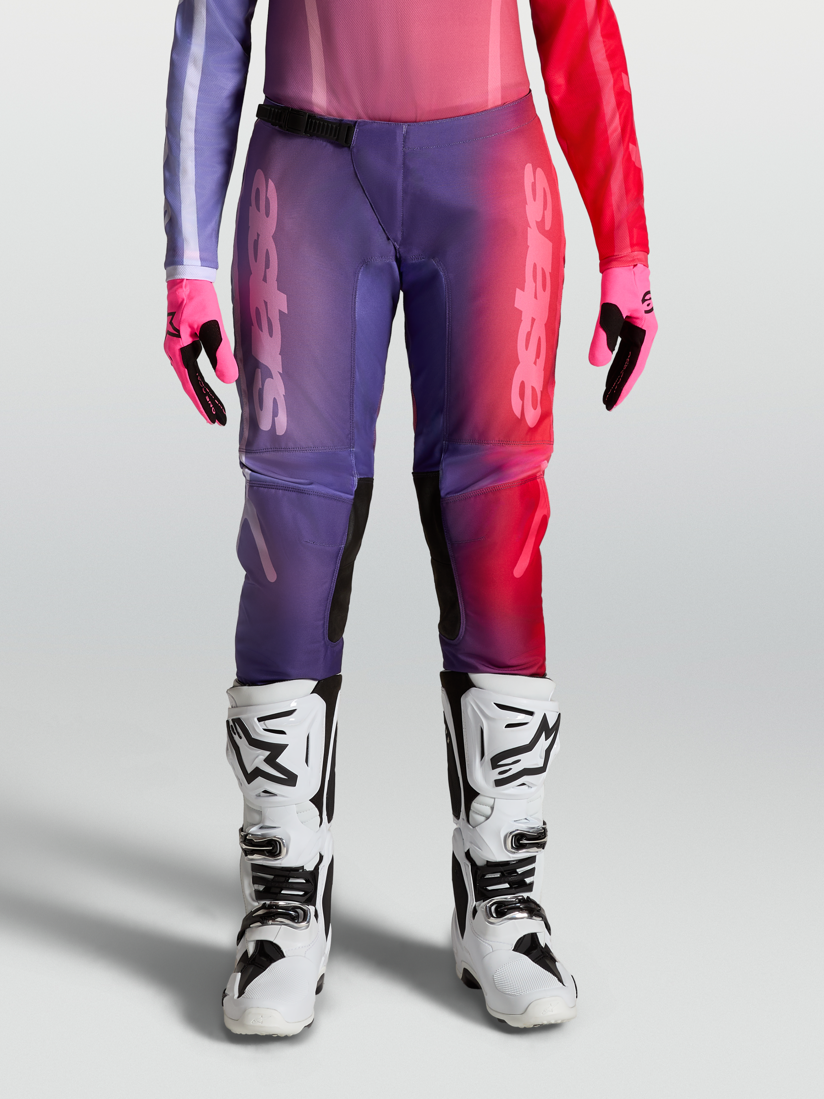 Alpinestars Stella Fluid Kepler, pantalones de motocross para mujer, morados y rojos, con rodillas reforzadas