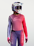 Alpinestars Stella Fluid Kepler, jersey de motocross para mujer, morado y rojo, ajuste atlético con polifabricado técnico, conjunto con casco y guantes de motociclismo