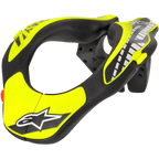 Alpinestars Youth Neck Support, protector cervical de motocross, negro y amarillo neón, chasis de perfil ergonómico con el logotipo de la estrella de Alpinestars, construcción ligera para protección de motocross juvenil y off-road