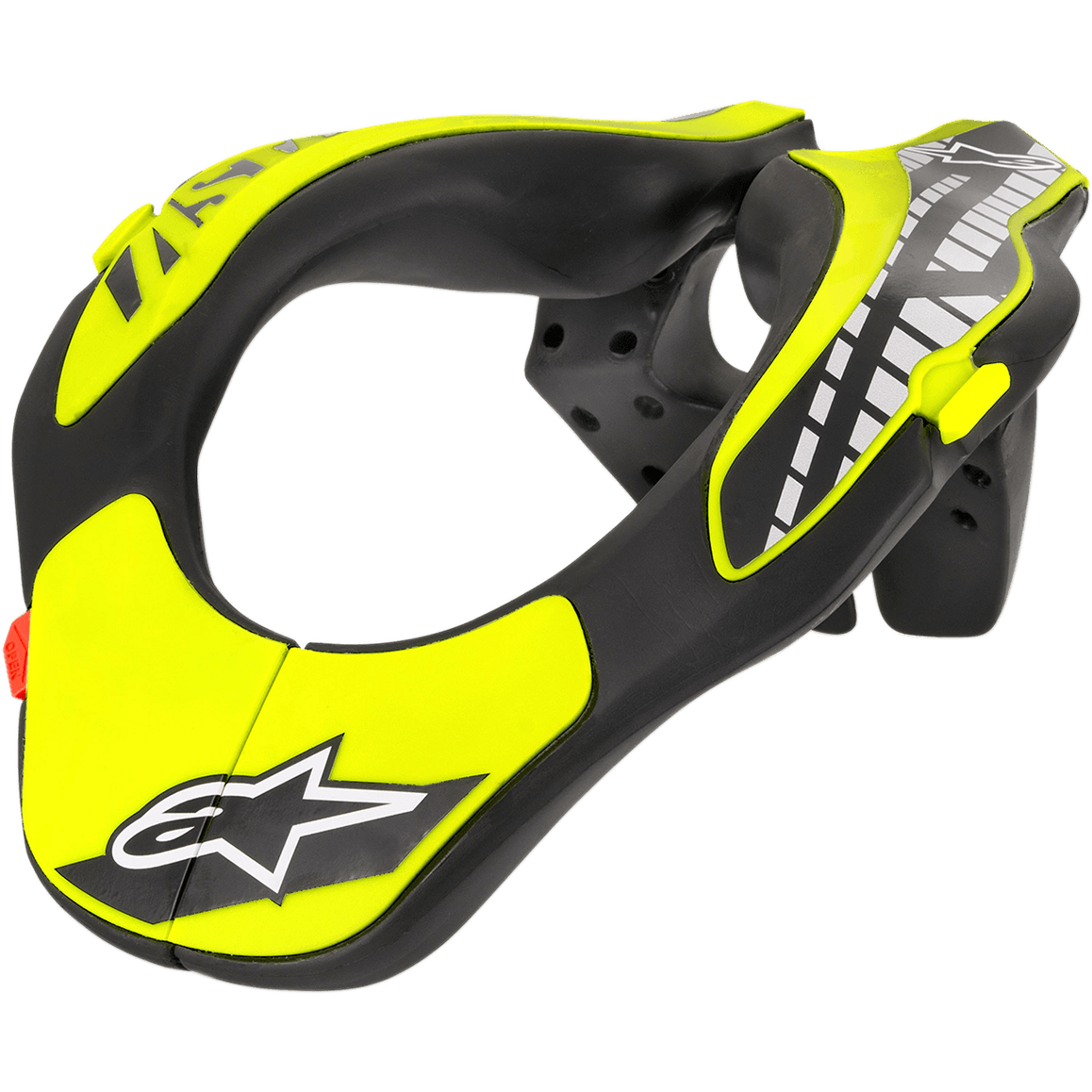 Alpinestars Youth Neck Support, protector cervical de motocross, negro y amarillo neón, chasis de perfil ergonómico con el logotipo de la estrella de Alpinestars, construcción ligera para protección de motocross juvenil y off-road