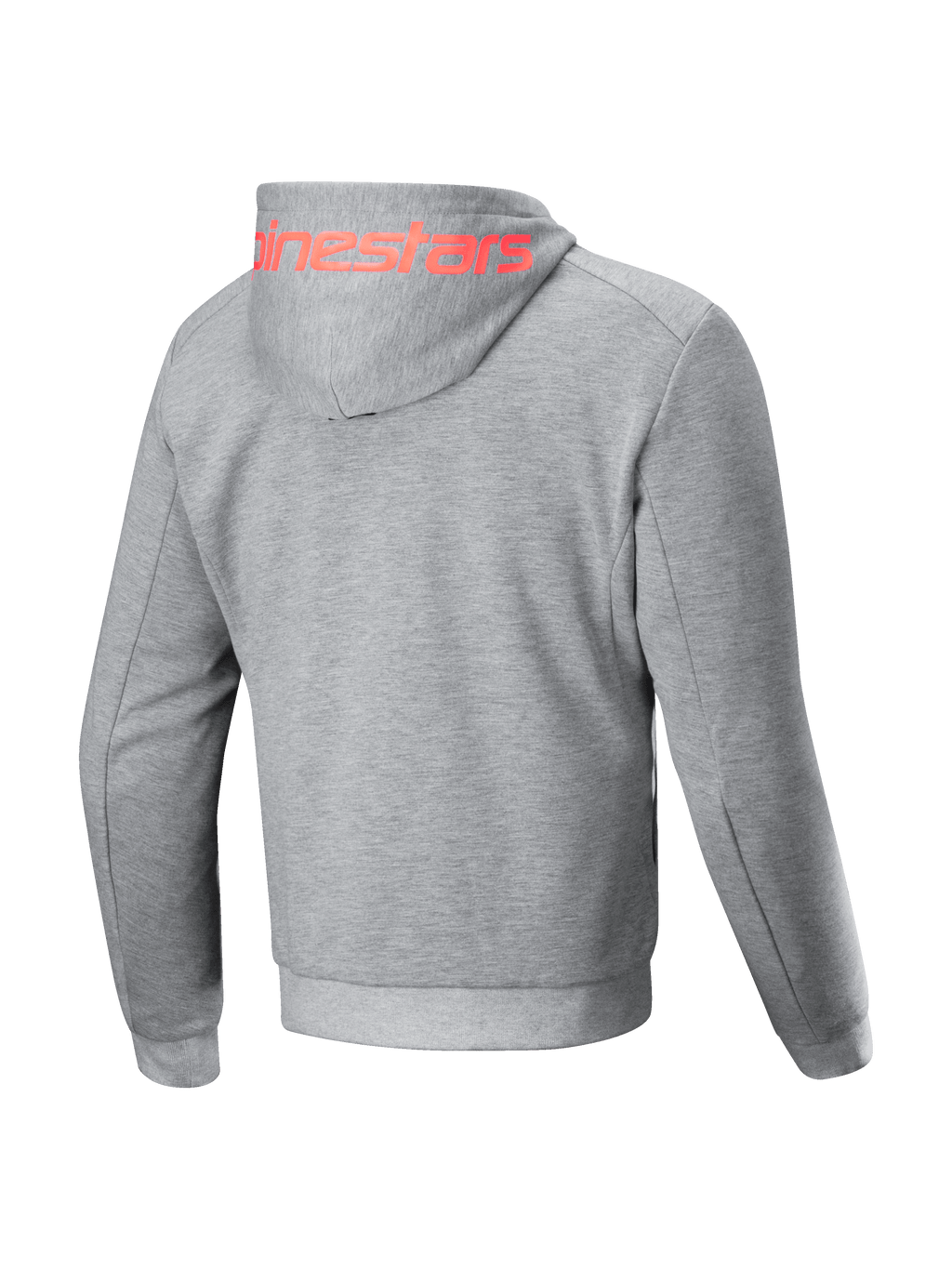 Alpinestars Chrome V2 Sport, sudadera de moto urbana de hombre, gris con logo rojo flúor, vista trasera.