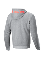 Alpinestars Chrome V2 Sport, sudadera de moto urbana de hombre, gris con logo rojo flúor, vista trasera.