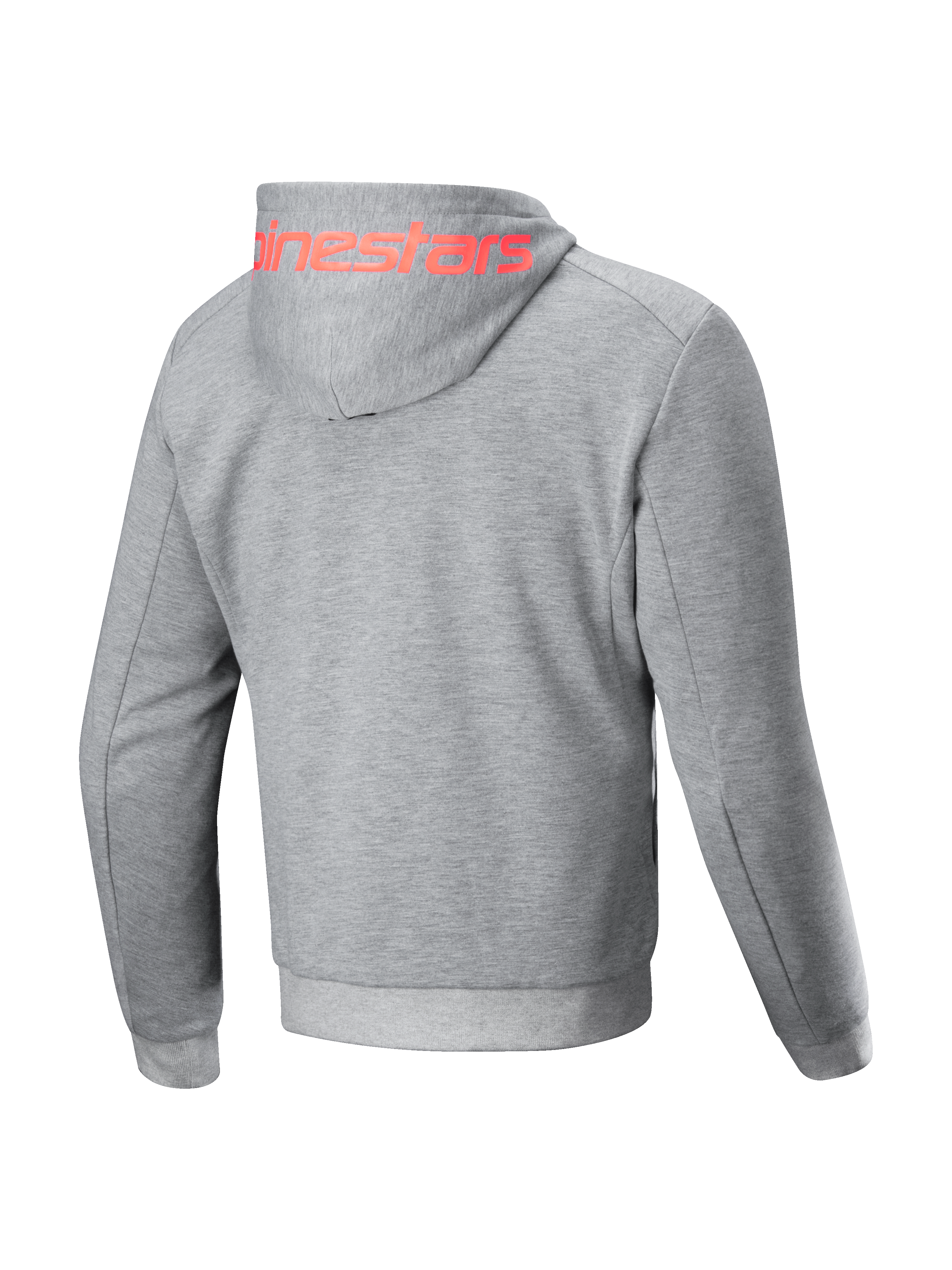 Alpinestars Chrome V2 Sport, sudadera de moto urbana de hombre, gris con logo rojo flúor, vista trasera.