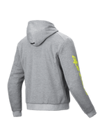 Alpinestars sudadera Chrome V2 Sport, sudadera de moto urbana para hombre, gris y amarilla flúor, forro polar técnico, certificada CE clase A, vista posterior.