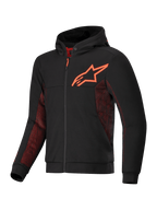Alpinestars Sudadera Chrome Air Sport, chaqueta de moto para conducción urbana, negra y roja fluo, con construcción de forro polar técnico, paneles de malla y certificación CE