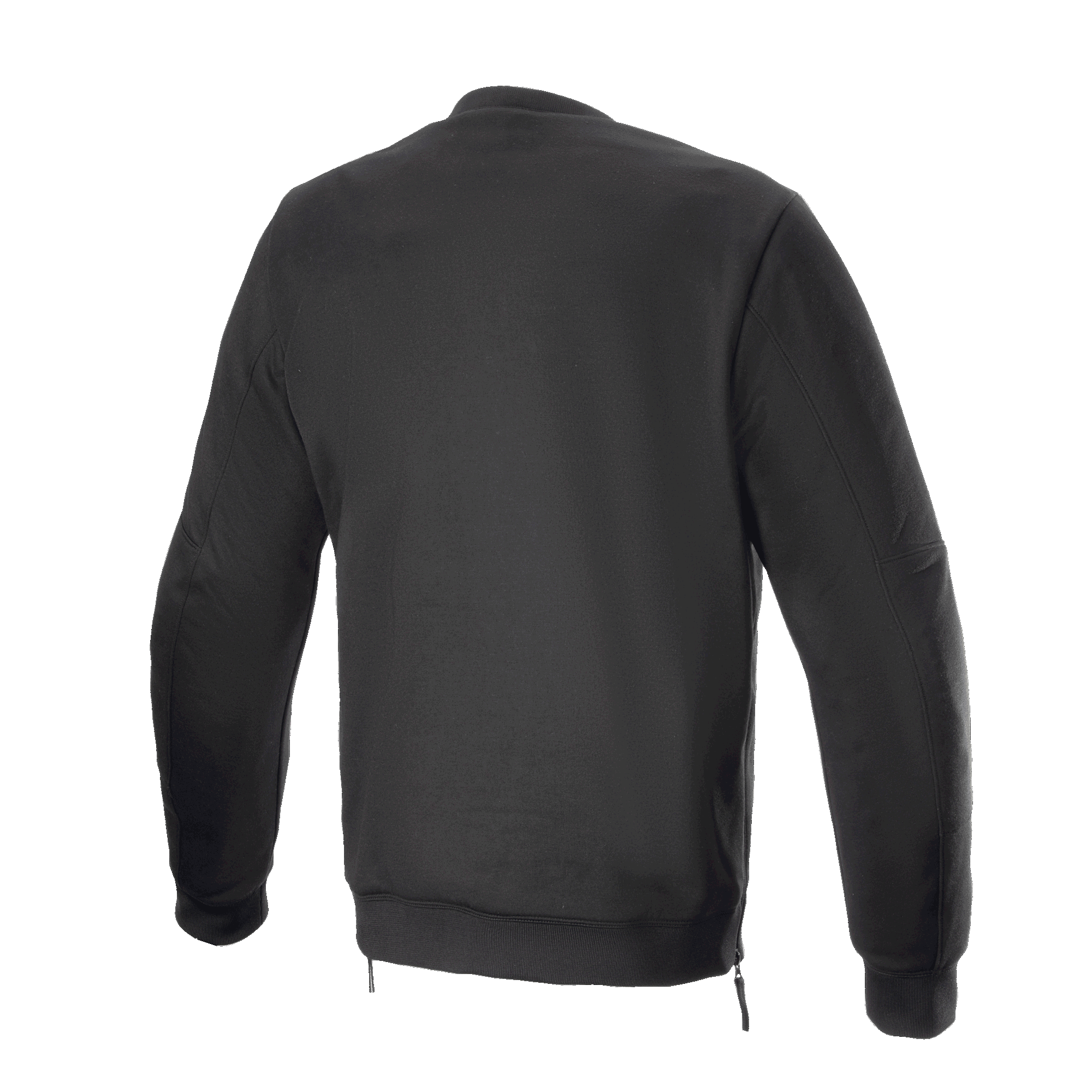 Alpinestars FQ20 Legit Crew Fleece, Motorcycle Riding Fleece, Black, Back View, featuring a ribbed waistband with side zippers and a casual urban design