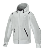 Alpinestars Moflow Air Tech Hoodie, chaqueta de malla para moto para hombre, gris claro con detalles negros, construcción completa de malla, bolsillos con cremallera, puños con orificios para los pulgares, equipamiento de conducción urbana