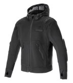 Alpinestars Moflow Air Tech Hoodie, sudadera de alto rendimiento para moto en color negro con chasis de malla de alta densidad, bolsillos laterales con cremallera, agujeros para pulgares en los puños, protección integrada en hombros y codos, capucha de malla con cordón, diseño deportivo urbano para climas cálidos