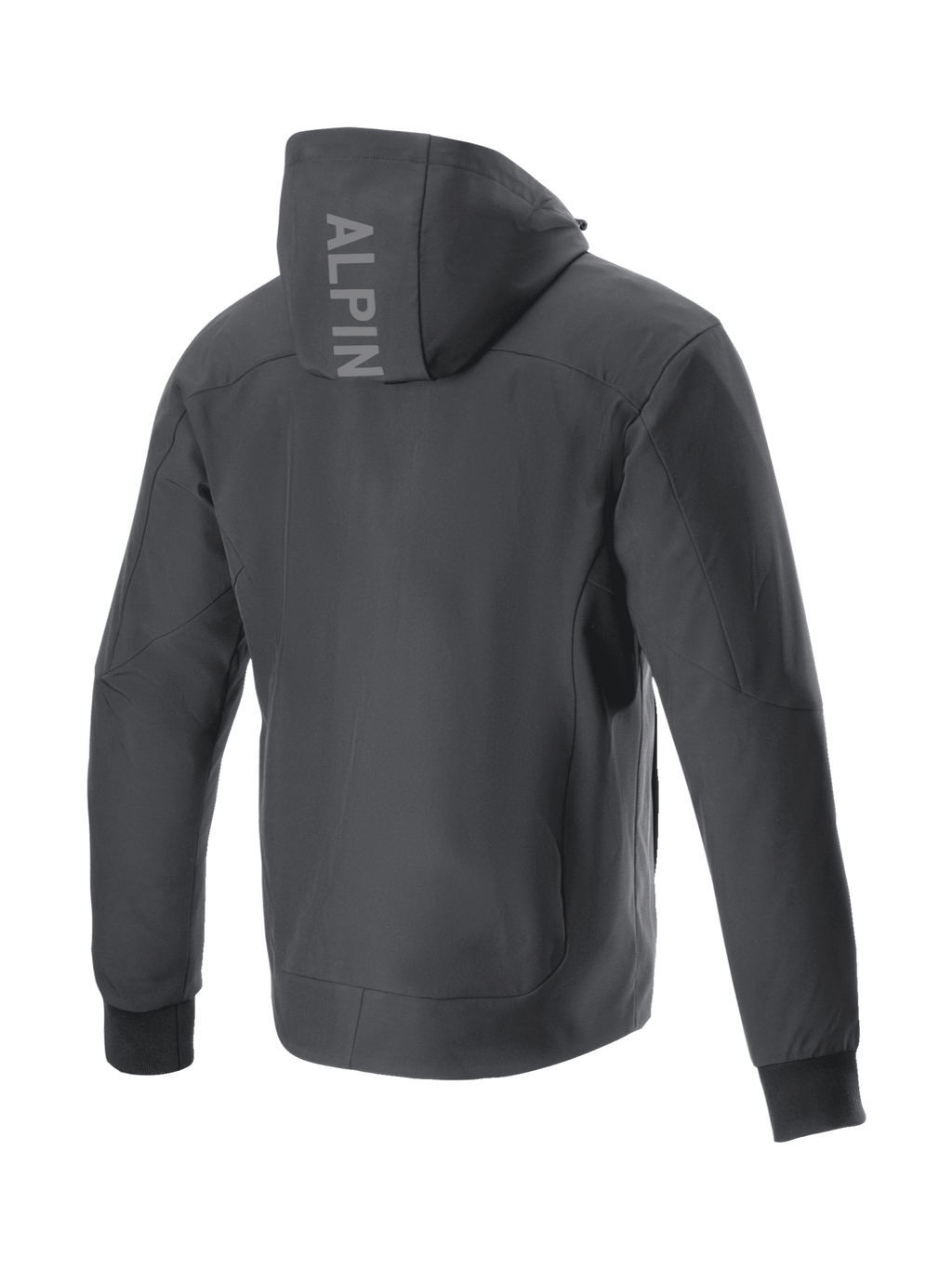 Sudadera Alpinestars Radium Tech negra para hombre, chaqueta de moto urbana cortavientos, vista trasera con logo.