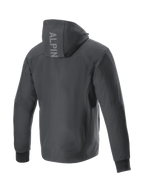 Sudadera Alpinestars Radium Tech negra para hombre, chaqueta de moto urbana cortavientos, vista trasera con logo.