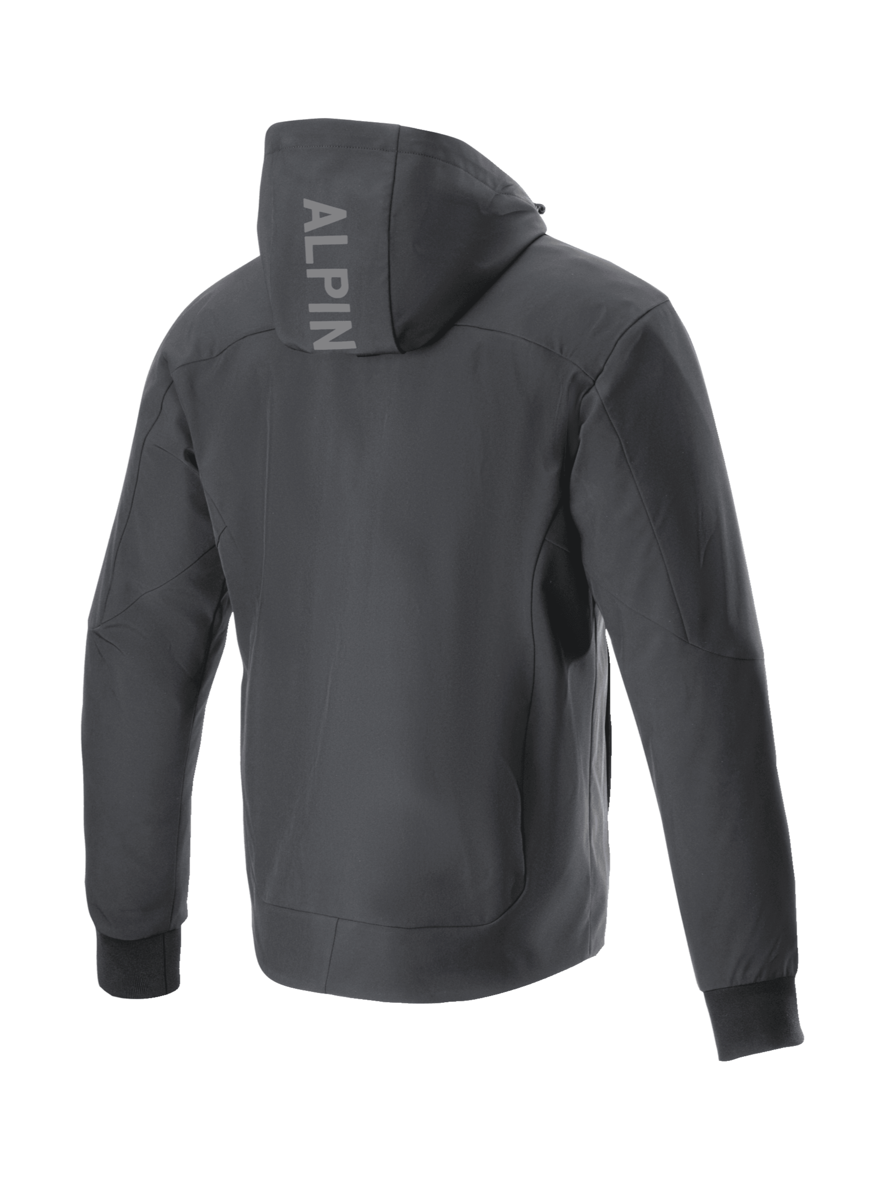 Sudadera Alpinestars Radium Tech negra para hombre, chaqueta de moto urbana cortavientos, vista trasera con logo.